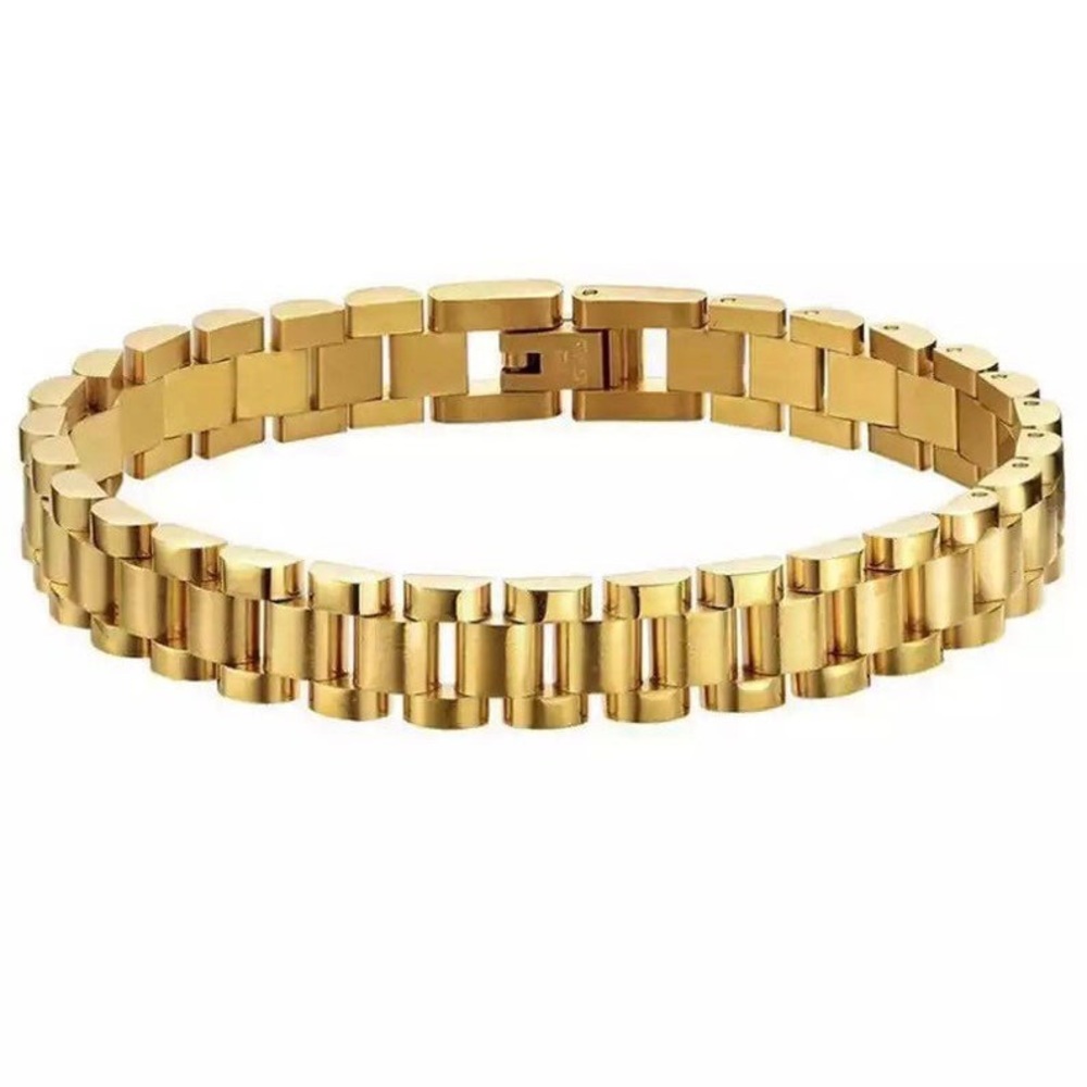 Gold Chunky Watchband Link Bracelet - Picture 2 of 6